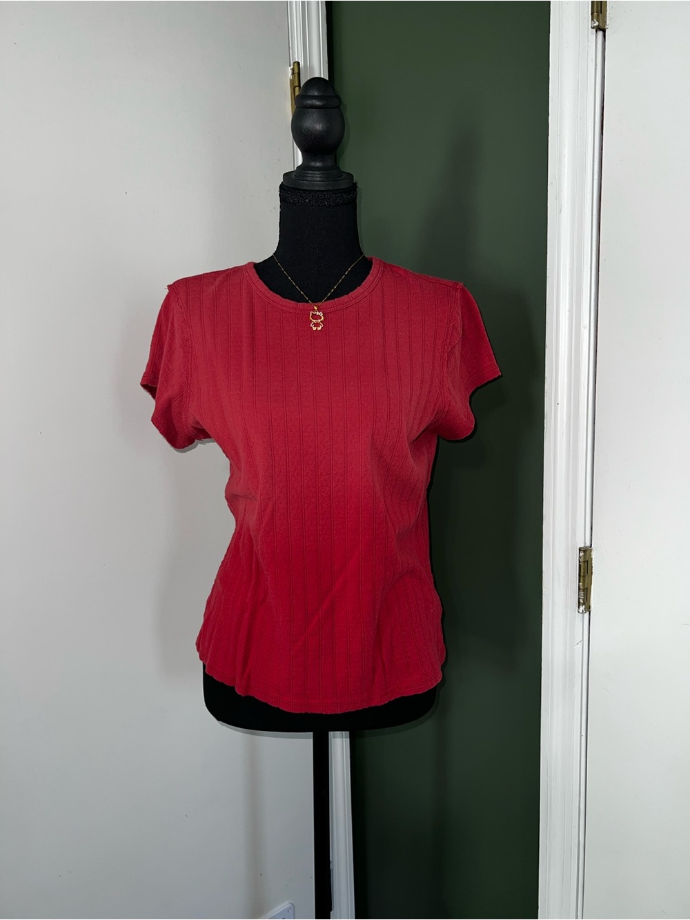 aerie Red Ribbed Short Sleeve Crewneck Top